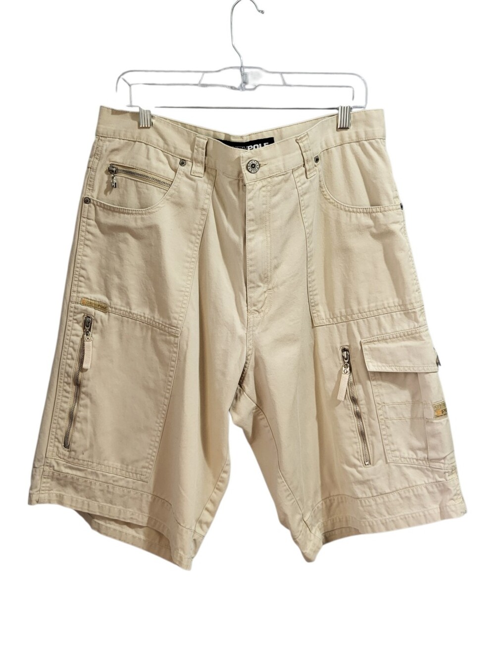 Southpole Cargo Bermuda Shorts Mens 36 Beige Cotton Utility Skater Baggy Retro